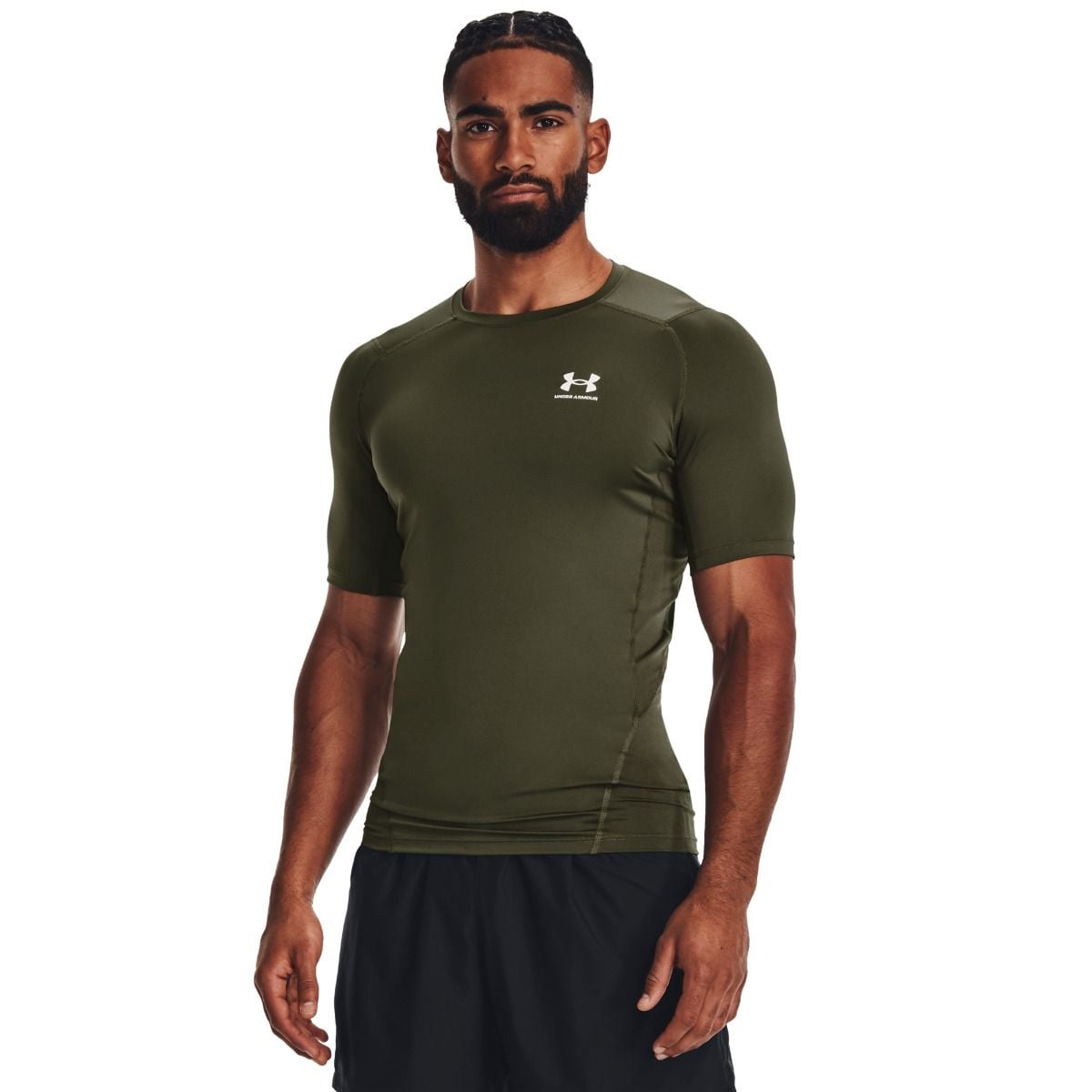 Męska koszulka kompresyjna z HeatGear Under Armour HG ARMOUR COMP SS Marine OD Green / Black 1361518-390