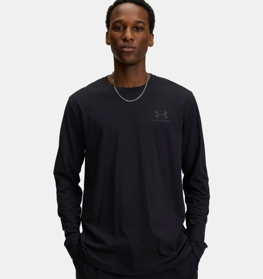 Męska koszulka z długim rękawem Charged Cotton Under Armour UA SPORTSTYLE LEFT CHEST LS Black / White 1329585-002