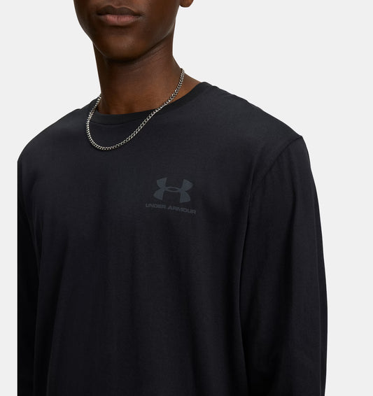 Męska koszulka z długim rękawem Charged Cotton Under Armour UA SPORTSTYLE LEFT CHEST LS Black / White 1329585-002