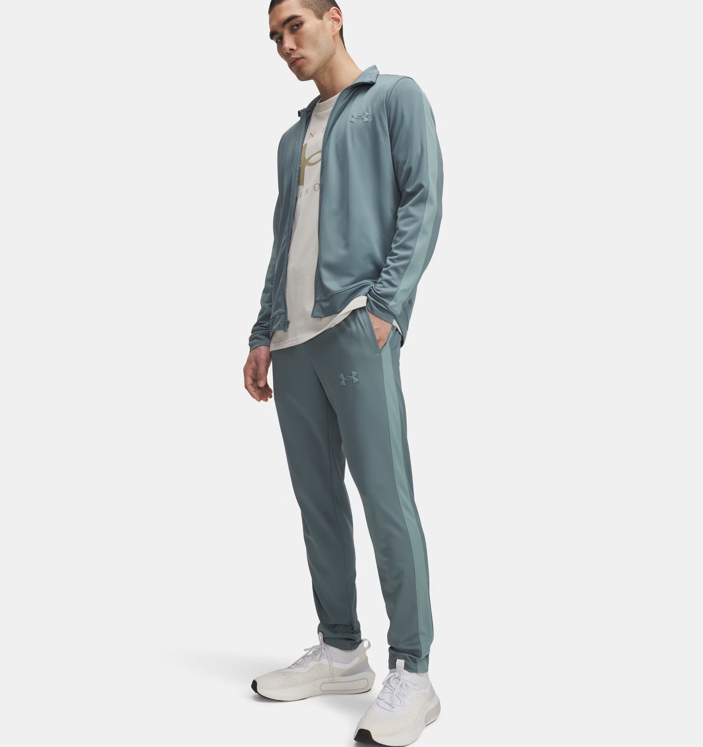 Męski dres treningowy z Rival Knit Under Armour RIVAL KNIT TRACK SUIT Starlight / White 1357139-587